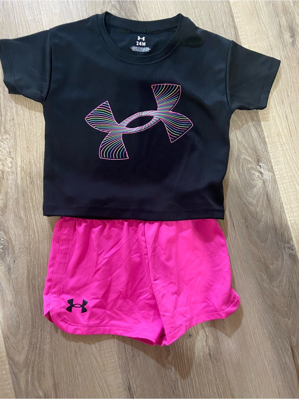 Under Armour Black Crop Tee with Pink Athletic Shorts